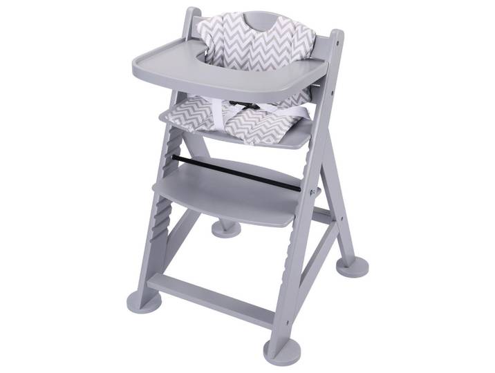 P & B Hochstuhl Fynn, Grau, 55.5x55x80 cm, EN 71, Europäischer Sicherheitsstandard, FSC 100%, Fußstütze verstellbar, Sitzfläche verstellbar, Bezug abnehmbar, Bezug waschbar, 3-Punkt-Gurt, Babymöbel & Kindermöbel, Babyzimmer, Hochstühle