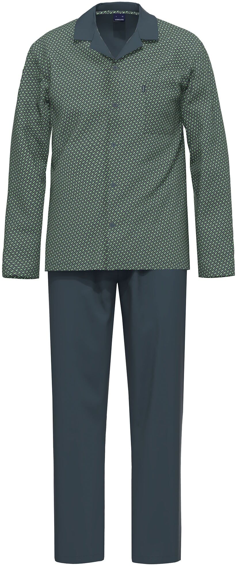Pyjama AMMANN "Schlafanzug Lang Nightwear", Herren, Gr. 52, grau (total eclipse), Homewear-Sets Pyjama