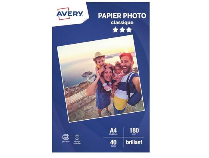 Avery 2741-40 40 feuilles de papier photo brillant A4 180g/m² jet d'encre 40 feuilles papier photo brillant A4 180g jet d'encre