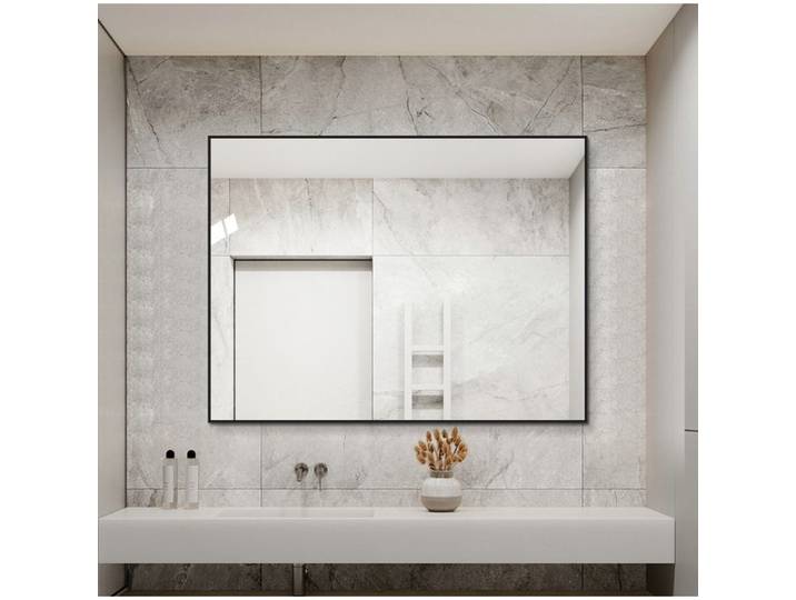miroir de salle de bain 80x60 cm cadre en aluminium noir miroir mural HD sans cuivre pose horizontale ou verticale Grjofek