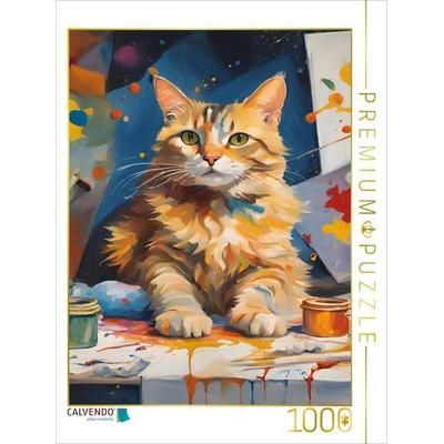 CALVENDO Puzzle Katze im Atelier gemalt | 1000 Teile Lege-Größe 64x48cm Foto-Puzzle für glückliche Stunden