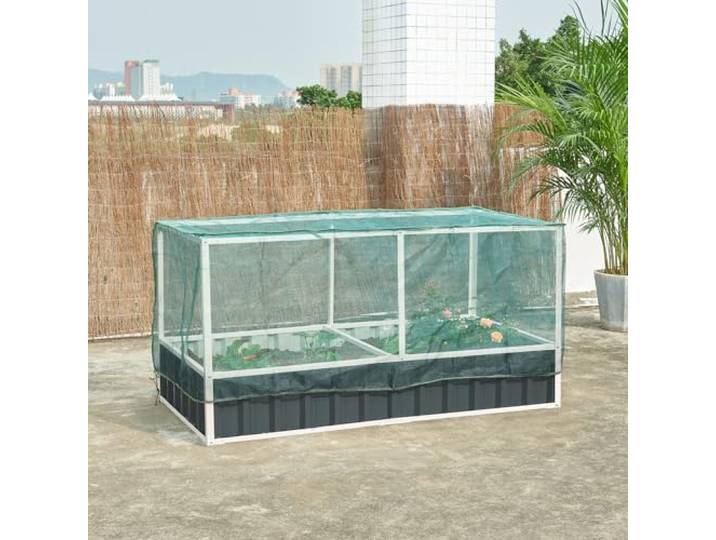 [en.casa] Hochbeet Alblasserdam Blumenbeet mit Abdeckung 174 x 90 x 88 cm Gartenbeet mit Netz Handschuhe Gewächshaus für Garten Metall Kräuterbeet Anthrazit
