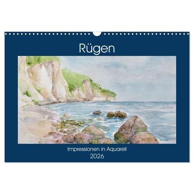 Rügen Impressionen in Aquarell (Wandkalender 2026 DIN A3 quer), CALVENDO Monatskalender