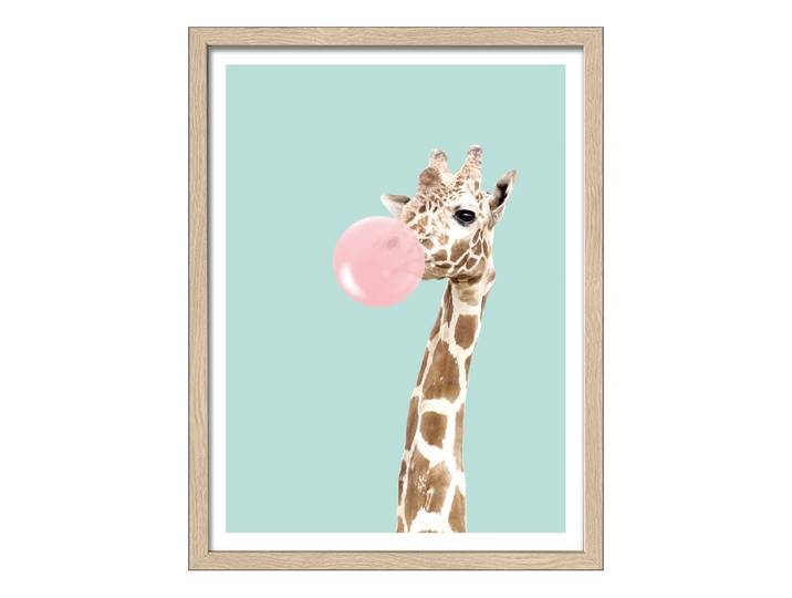 Holzbild Giraffe Chewing Gum Floatglas, MDF Pink/Türkis/Braun 33 x 43cm