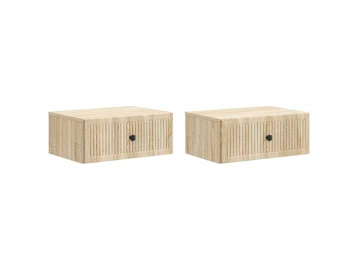GHVBNMF Nachttisch 2er Set Wandmontiert Sonoma-Eiche 49x34,5x20 cm Schwebendes Design schafft wertvolle Bodenfreiheit im Schlafzimmer. Praktischer Holzwerkstoff mit 2 Schubladen.