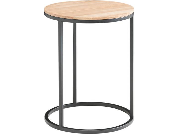 Johann Jakob Beistelltisch, Schwarz, Eiche Bianco, Metall, Eiche, massiv, rund, eckig, rund, 39x54x39 cm, einfacher Aufbau, Wohnzimmer, Wohnzimmertische, Beistelltische, Beistelltische Metall