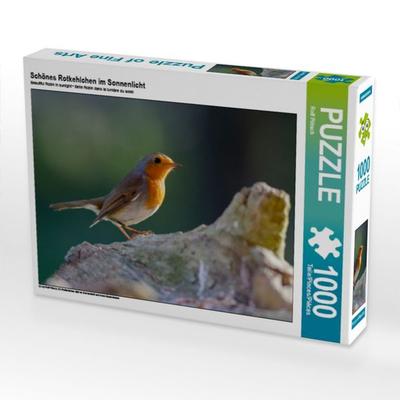 CALVENDO Puzzle Schönes Rotkehlchen im Sonnenlicht | 1000 Teile Lege-Größe 64x48cm Foto-Puzzle für glückliche Stunden