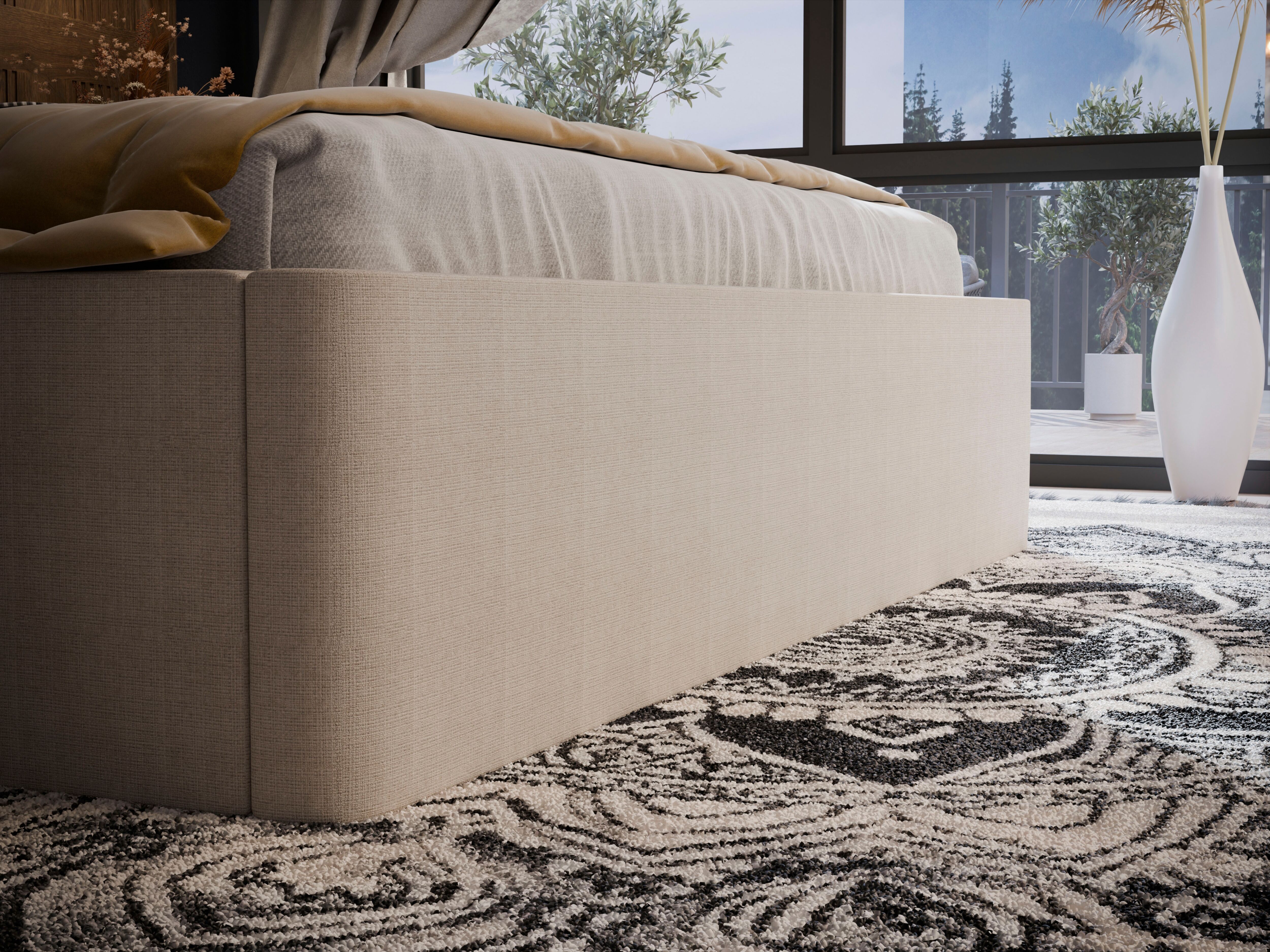 Polsterbett FORTE "Latis", beige (beige, beige), B:196cm H:100,5cm L:216cm, Der Bezugsstoff Cremona aus der Davis-Kollektion ist ein hochwertiger Strukturstoff mit markantem, grobem Splitt und einer einzigartigen, fühlbaren Textur. Mit einer extrem hohen 