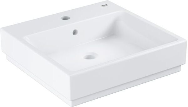 Grohe Cube Keramik Aufsatzwaschtisch 3947800H 50cm, 1 Hahnloch mit Überlauf, Rückseite glasiert, alpinweiß PureGuard
