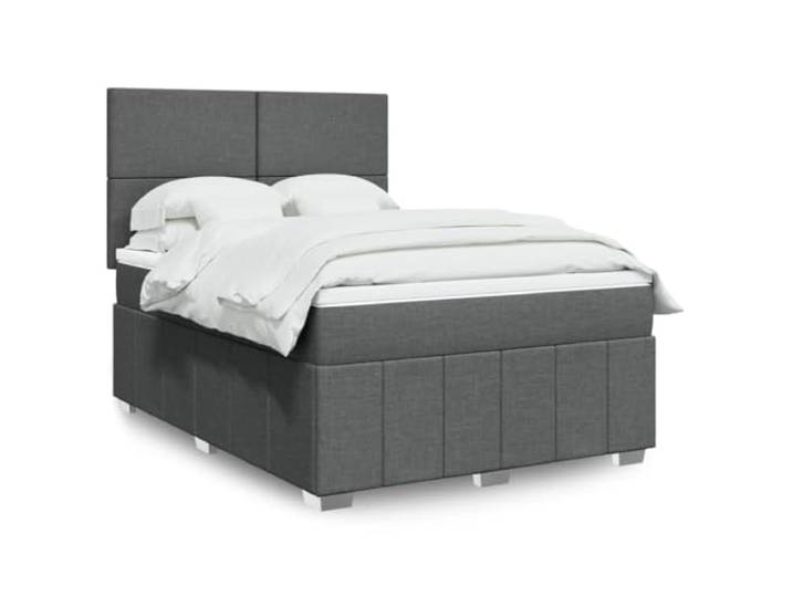 WXGTBKPR Boxspringbett 140x190 cm mit Matratze & Topper, Dunkelgrau Inklusive Taschenfederkern, Höhenverstellbares Kopfteil