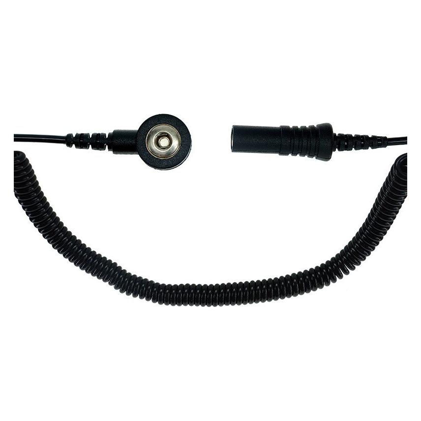 Safeguard ESD-Spiralkabel, 1 MOhm, schwarz, 2,4 m, 3 mm Druckknopf, Bananenstecker Buchse (Statikschutz) (SG-SK-3DK-BA-SCH-2400MM-1MOHM)