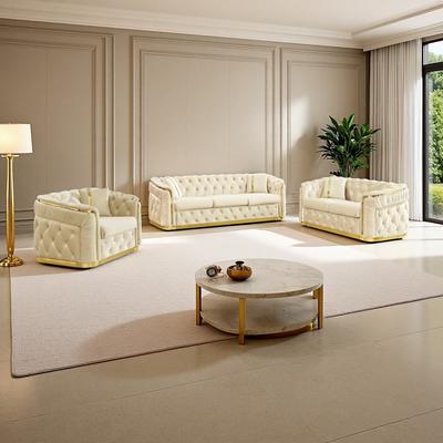 ZWYO HOSIMU 3-Piece Modern Luxury Velvet Sofa with Gold Stainless Steel Decoration and 6 Pillows for Living Room