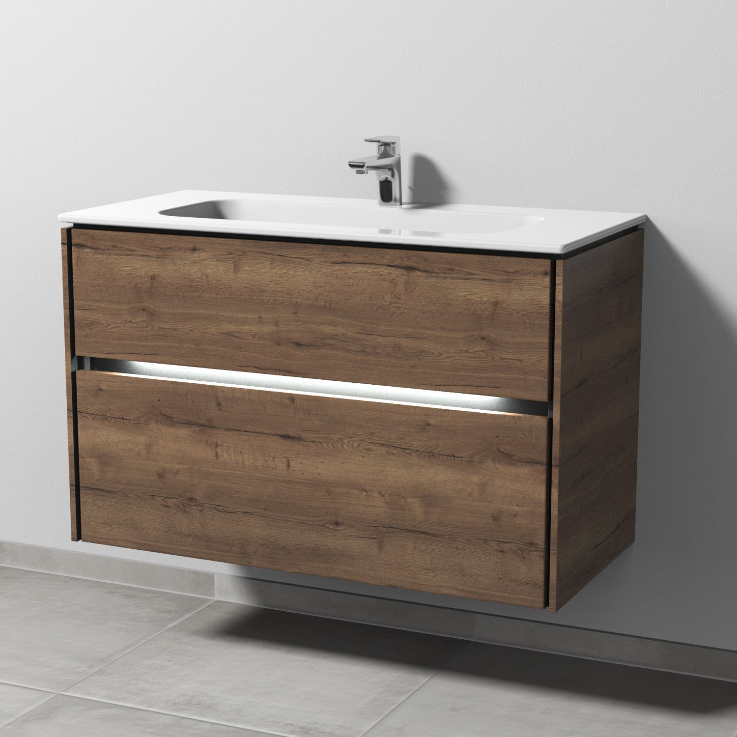 Sanipa Twiga Keramikwaschtisch Design 100 cm mit Unterschrank, 2 Auszügr, inkl. LED-Beleuchtung