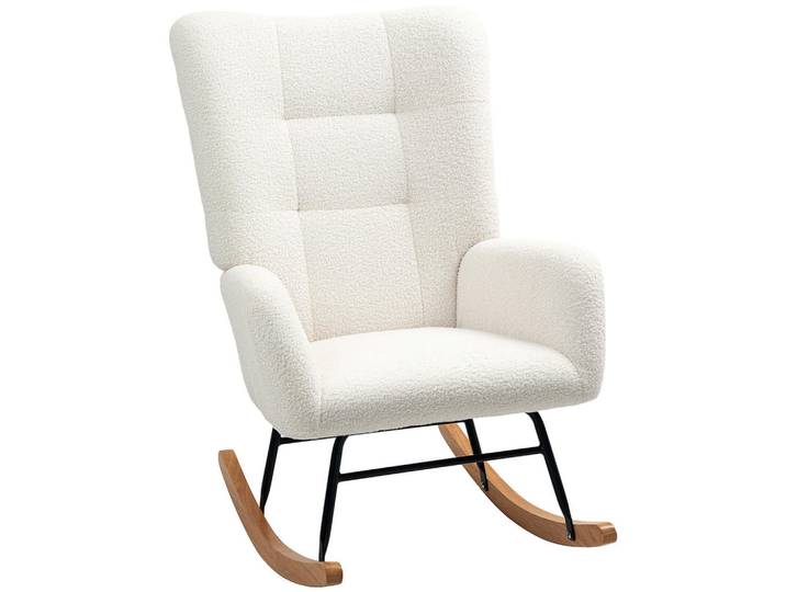 Oxeza Schaukelstuhl Cremeweiß Teddy mit Armlehne, Mode, 70x100x94 cm, Wohnzimmer, Sessel, Schaukelstühle