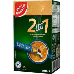 Gut&Günstig Kaffee 2 in 1, löslicher Kaffee mit Kaffeeweißer, 10 Portionssticks