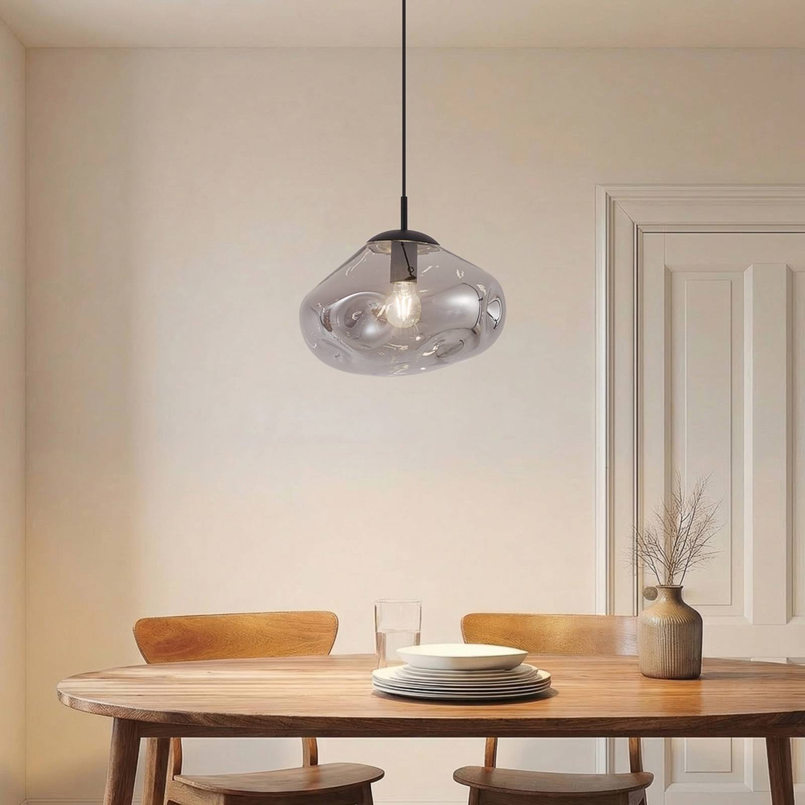 Glass Pendant Light Lelia Lindby, dimmable, Alu / grey / zinc, Living / Dining Room, Glass, Design, Ceiling Light