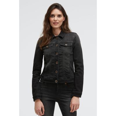 Jeansjacke SOCCX, Damen, Gr. XXL, schwarz (schwarz washed metal), Jeans, Material: 63% Baumwolle, 25% Polyester, 10% Viskose, 2% Elasthan, slim fit kurz, eingesetzt 1-Knopf-Manschette, Jacken Jeansjacke, mit Schmuckelemente