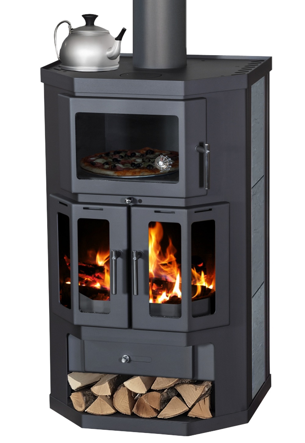 Kaminofen mit Backfach+Herdplatte Victoria Taro 2F Speckstein, schwarz