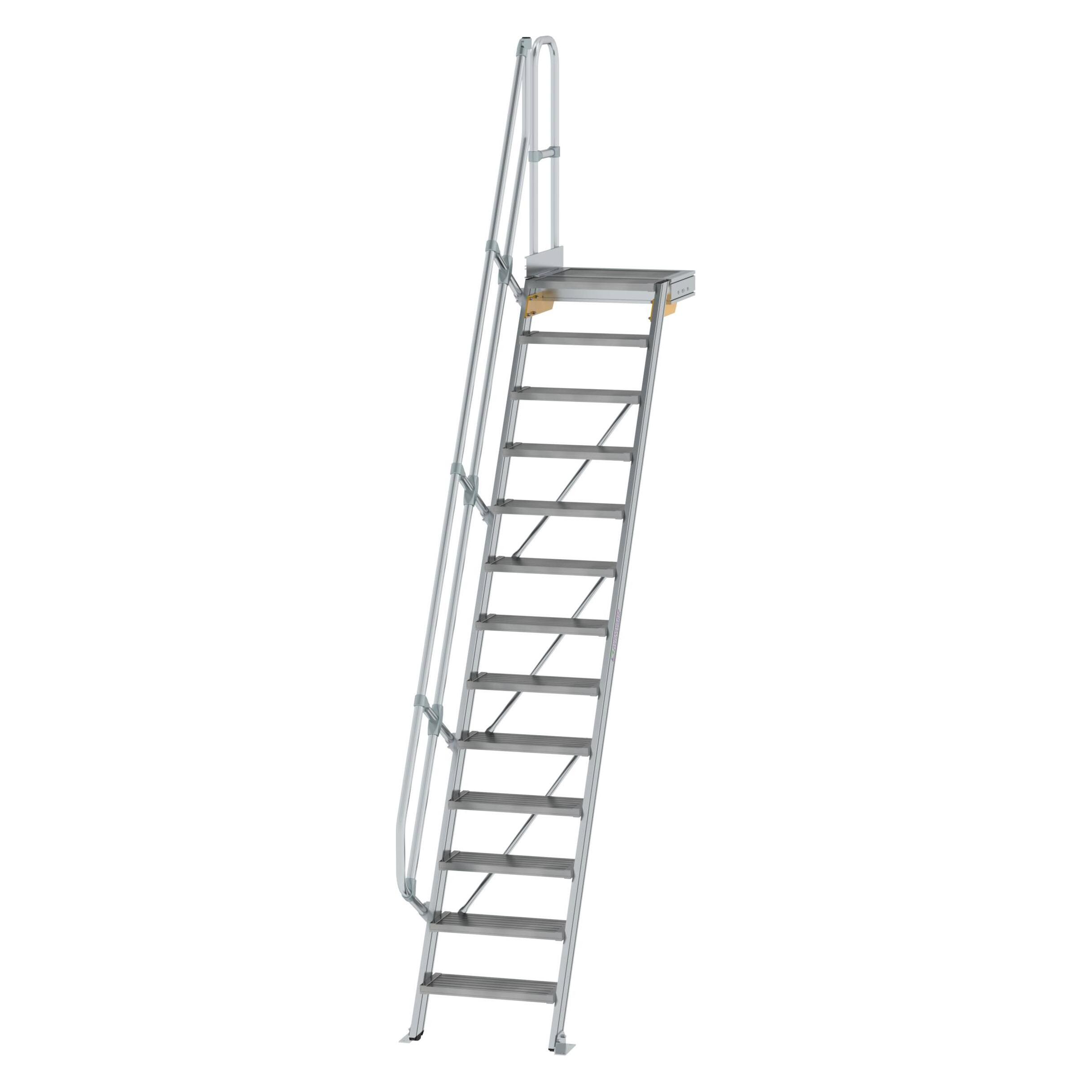 Munk Treppe mit Plattform 60° Stufenbreite 600 mm 13 Stufen Aluminium geriffelt (Gerüst, 60 cm) (600373)