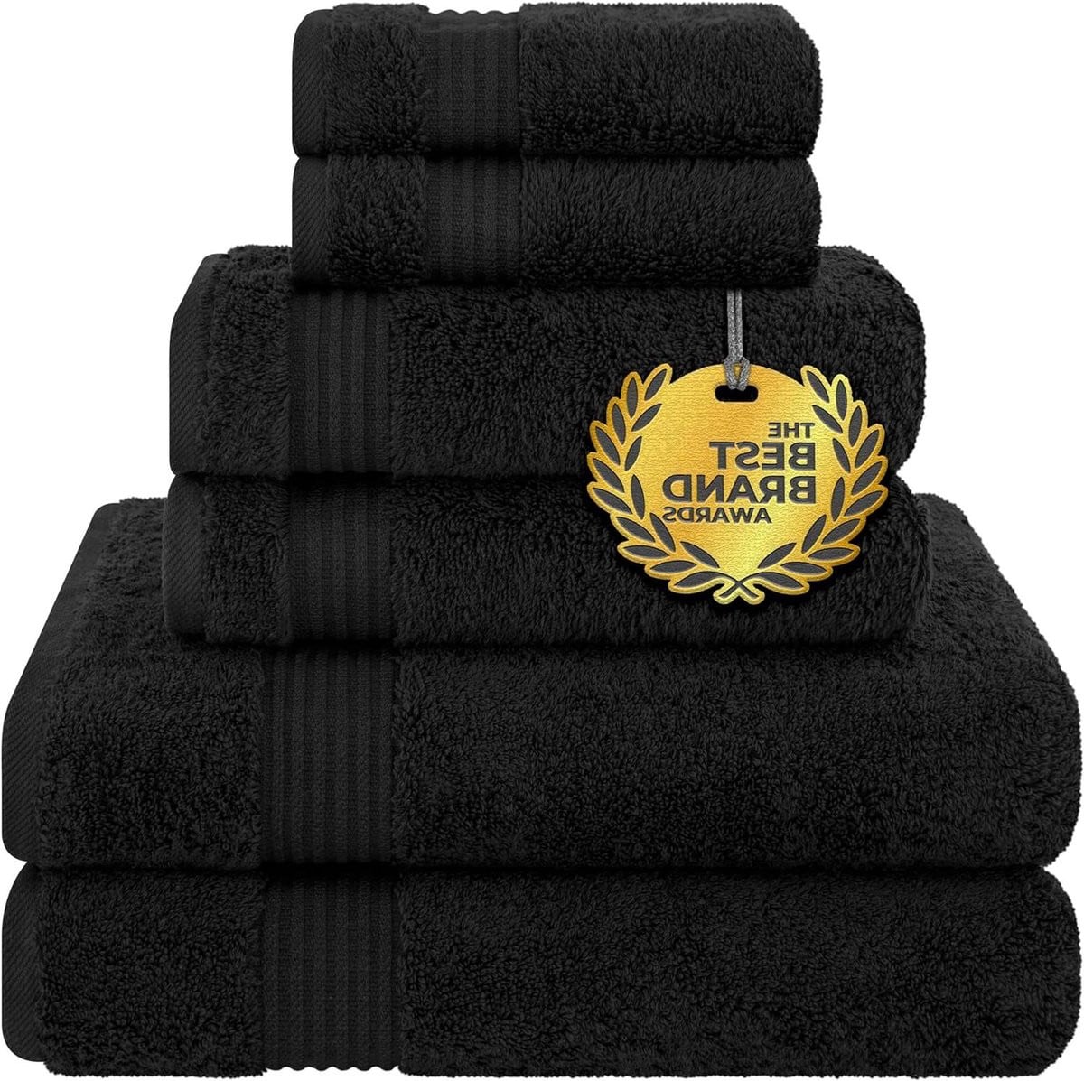 Badkamer Textiel Set - 6 Delig - 100% Katoen - Zwart