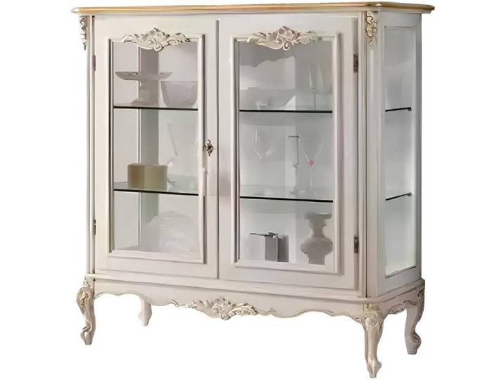 Xlmoebel Vitrine Elegante Vitrine in Weiß mit edlen Verzierungen aus Glas (Vitrine) Hergestellt in Italy