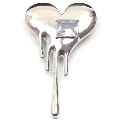 Brosche FIRETTI "Schmuck Geschenk Ansteckschmuck Herz mit großem Stein glitzernd", weiß (silberfarben,,, kristallweiß, kristallweiß), Broschen, Damen, Metall, Brosche, mit Glasstein