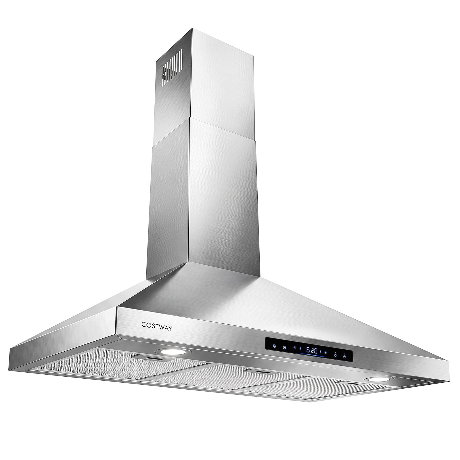 Costway Afzuigkap 90 cm Roestvrijstaal met 8 Vermogensniveaus, Dimbare Verlichting en Actieve Koolfilters