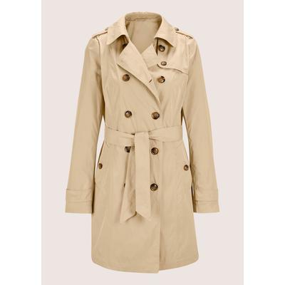 Trenchcoat MADELEINE "Trenchcoat Kurzer Trenchcoat mit Bindegürtel", Damen, Gr. 36, beige, Obermaterial: 100% Polyester PES., Modern, normal, Mäntel