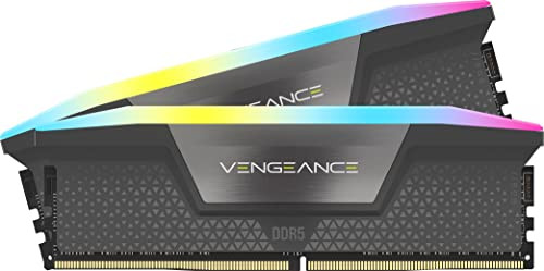 Corsair VENGEANCE RGB DDR5 64GB (2x32GB) 5200MHz C40 Geoptimaliseerd AMD Geheugen met Dynamische RGB-Verlichting, Grijs
