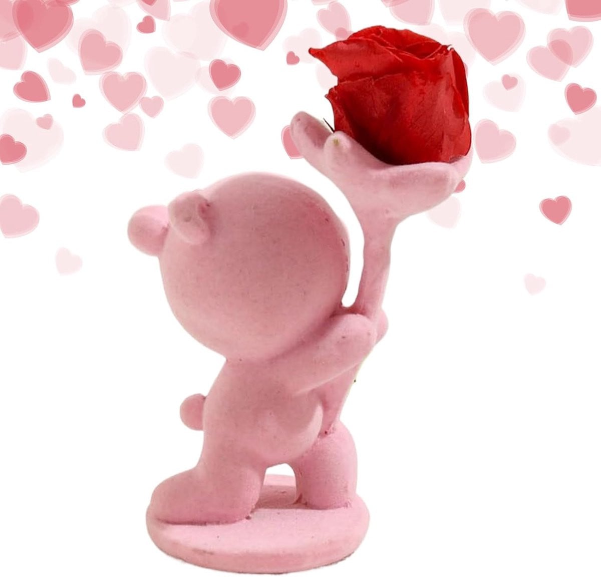 Roze Berenbeeld Decoratie - Bloemenbeer Ornament - 11 x 5 cm