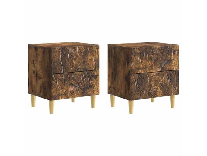 hliofuir Nachttisch 2er Set Geräucherte Eiche Beistelltisch 43x34,5x48 cm Kompakter Beistellschrank fürs Schlafzimmer mit Schublade und stabilen Eukalyptusbeinen für zeitgemäße Ordnung.