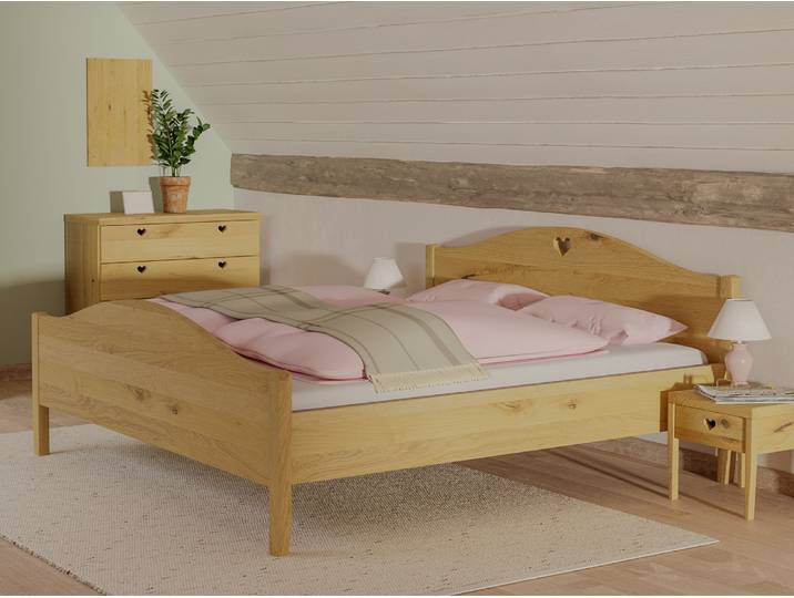 Wildeichenbett Hell „Hermine“ 200 x 190 cm Massivholz Wildeiche Hell