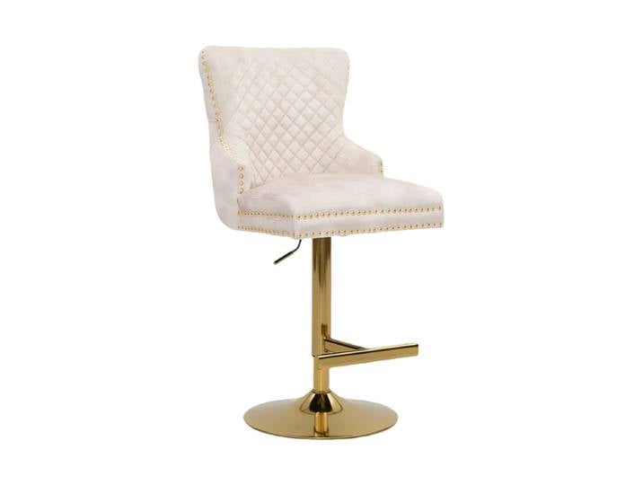 Höhenverstellbarer Design Barstuhl „Castle Deluxe“ mit Löwenkopf Samt Beige/Gold Invicta Interiors