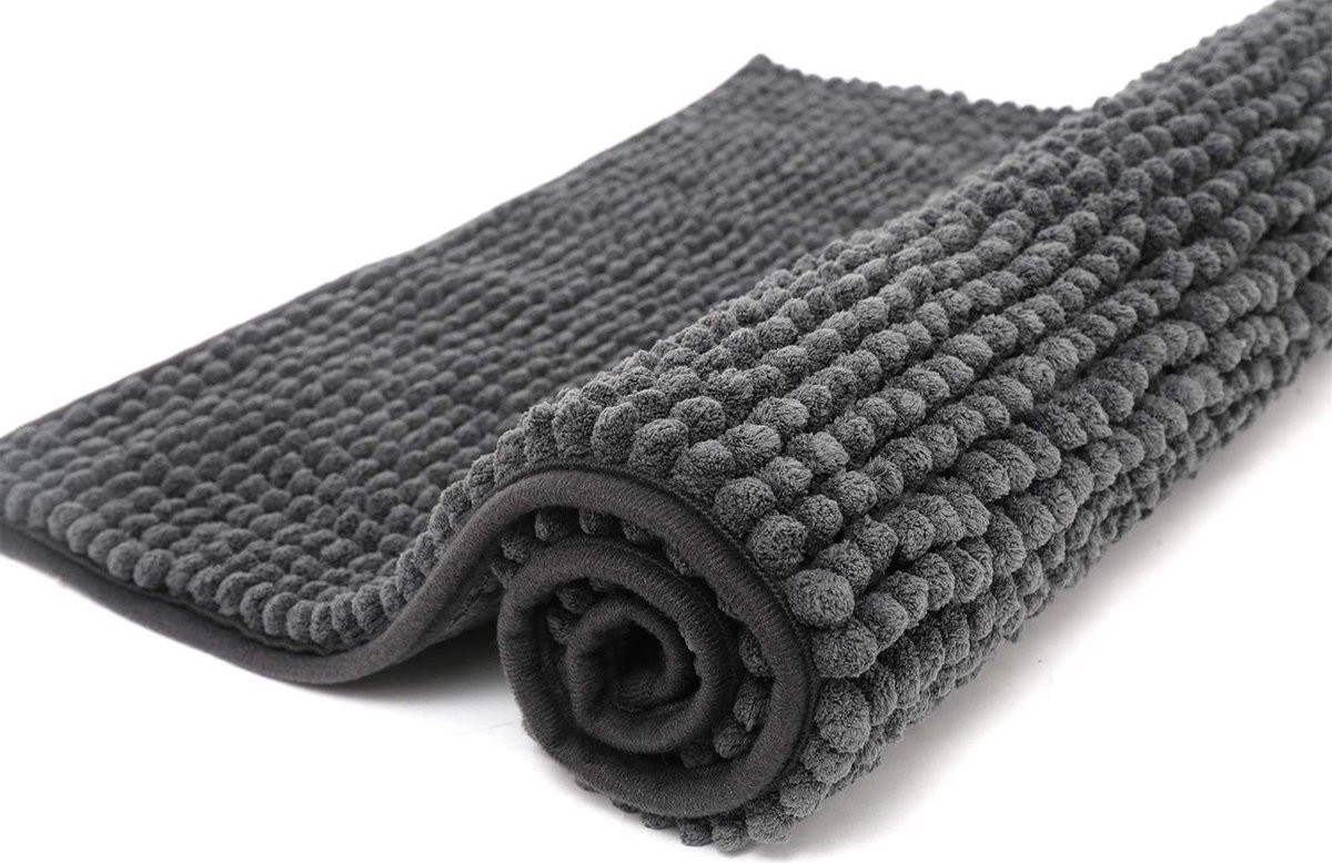 Grijs Chenille Antislip Badmat - Shaggy Microvezel - 40 x 60 cm