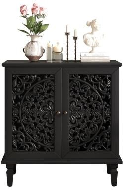 Lesly Vintage 2-Door Hollow-Carved Accent Storage Cabinet