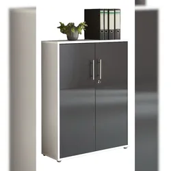 moebel-dich-auf Aktenschrank TABOR niedrig in weiß / anthrazit Hochglanz