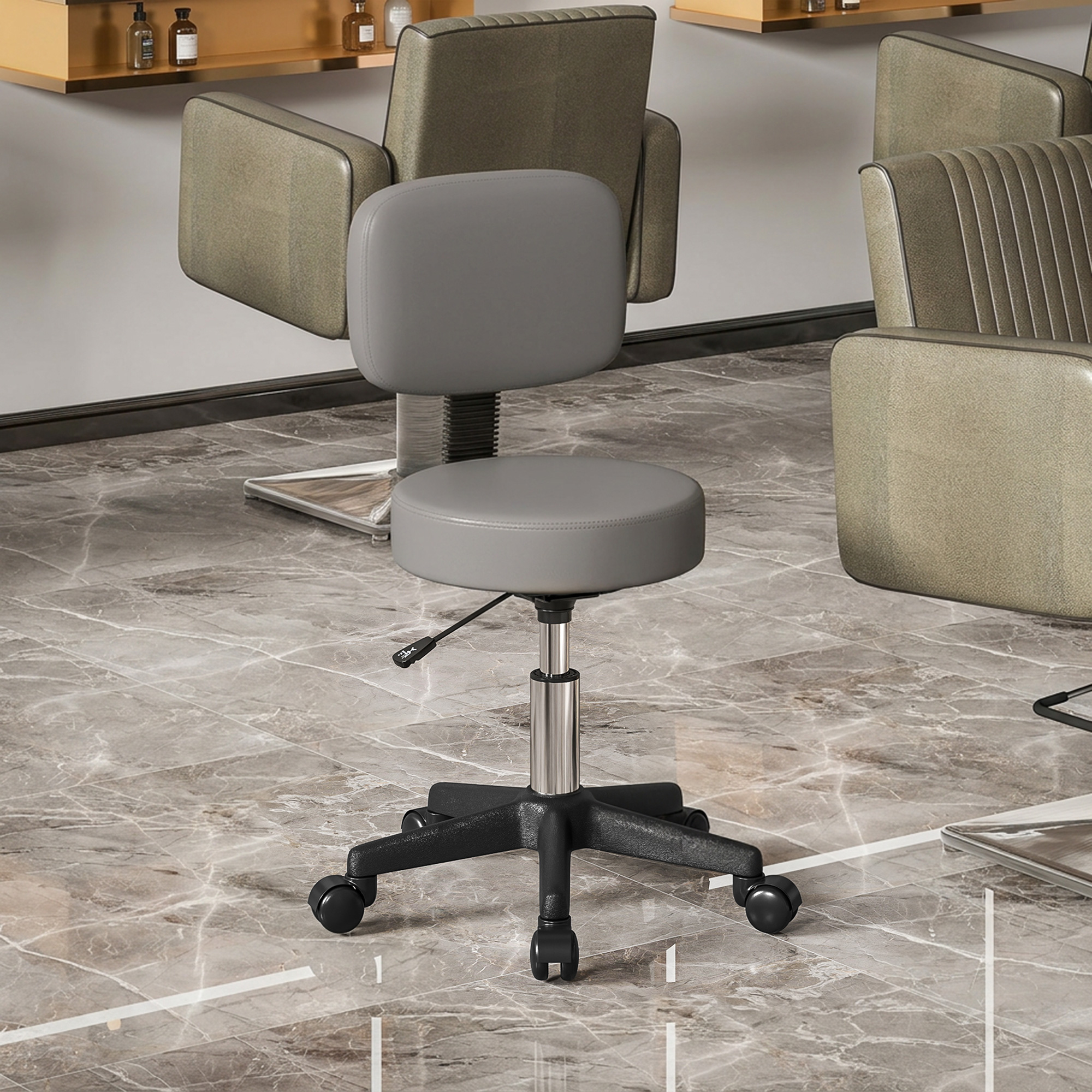 Homcom Sgabello da Massaggio su Ruote Regolabile in Altezza Girevole con Schienale Ergonomico, Grigio   Aosom Italy