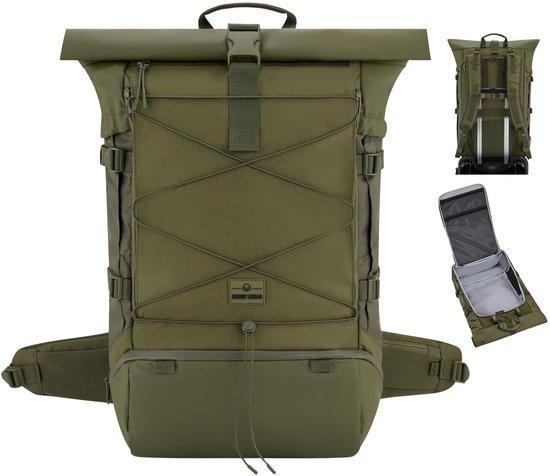 Gepolst Reise-Rucksack Grün - Großer Rolltop-Rucksack - 48L - Ideal für Reisen Ausflüge - Wasserdicht