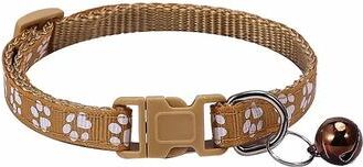 Uplift Treasures Adjustable Safety Bell Ring Necklace Pet Colorful Paw Print Pet Collar With Bell coffee