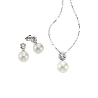 Ohrring und Ketten Set FIRETTI "Multipack Schmuck Geschenk Silber 925 Halskette Ohrstecker Perlschmuck", weiß (silberfarben, weiß, kristallweiß, kristallweiß), Schmuck_Sets, Damen, Perlen, Silber 925 (Sterlingsilber), mit Zirkonia (synth.) - mit...