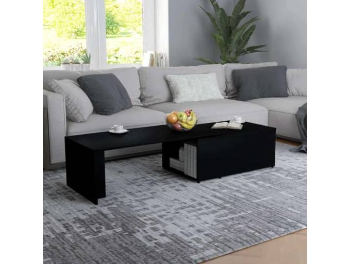 HEFZGDB Couchtisch Schwarz 150x50x35 cm Holzwerkstoff Beistelltisch mit breiter Tischplatte für Wohnzimmer, Stabiler Tisch für Getränke und Zeitschriften, einfach zu reinigen
