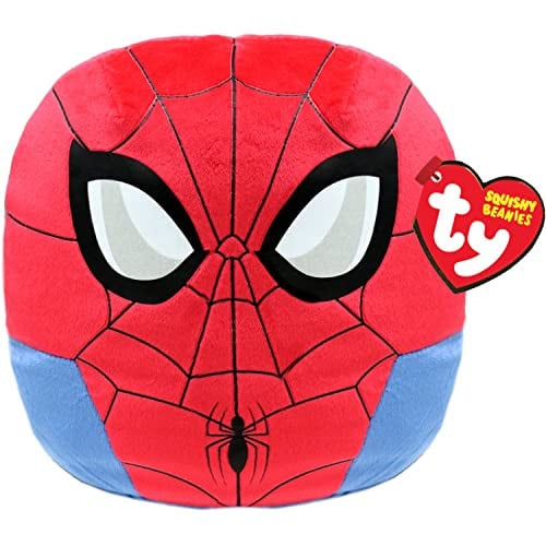 TY Marvel Squish a Boo Spiderman knuffelkussen, rood en blauw, 20 cm