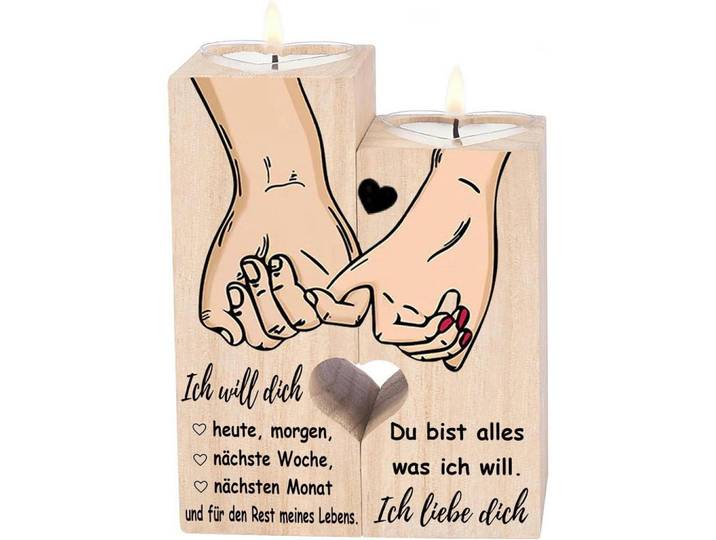 Kerzenständer Holz mit Spruch, Braun, 4.5x12x10 cm, Dekoration, Kerzen & Kerzenhalter, Teelichthalter