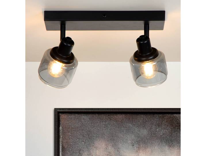 Lucide Deckenstrahler Bjorn zweiflammig schwarz/rauchgrau Bjorn, dimmbar, schwarz, für Wohn- / Esszimmer, Metall, Modern, Strahler