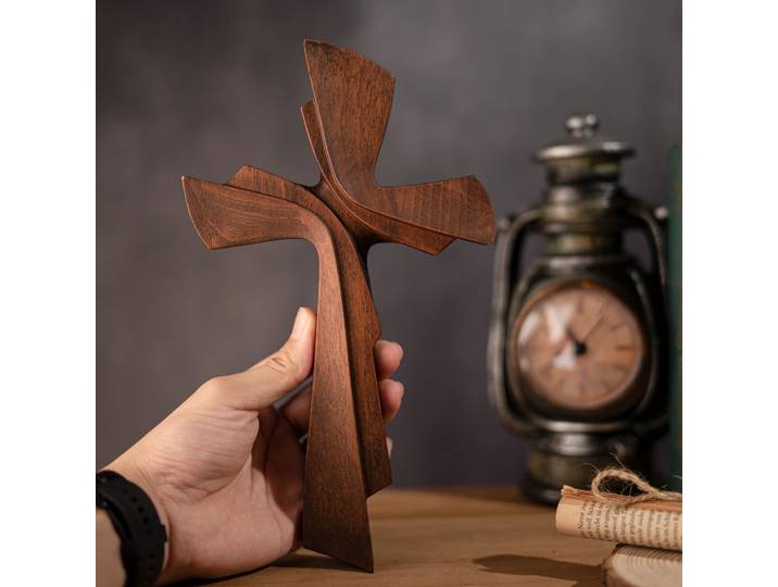 Croix Murale en Bois Massif Vintage, Grande Croix Chrétienne, Décoration Artisanale, Carimplantée, Adaptée à la Chambre, Nouveau Cadeau pour la Maison