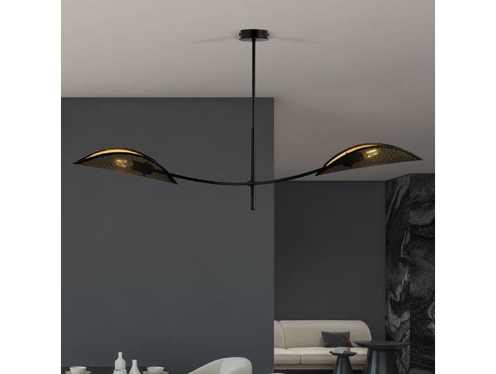 Plafonnier Lotus 103 x 60 x 11cm Noir/Noir/Doré 2 Tissu mélangé Ampoule électrique E14