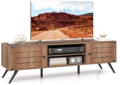 Costway 2-Door TV Stand for TVs up to 65 Inch with Open Shelves-Oak