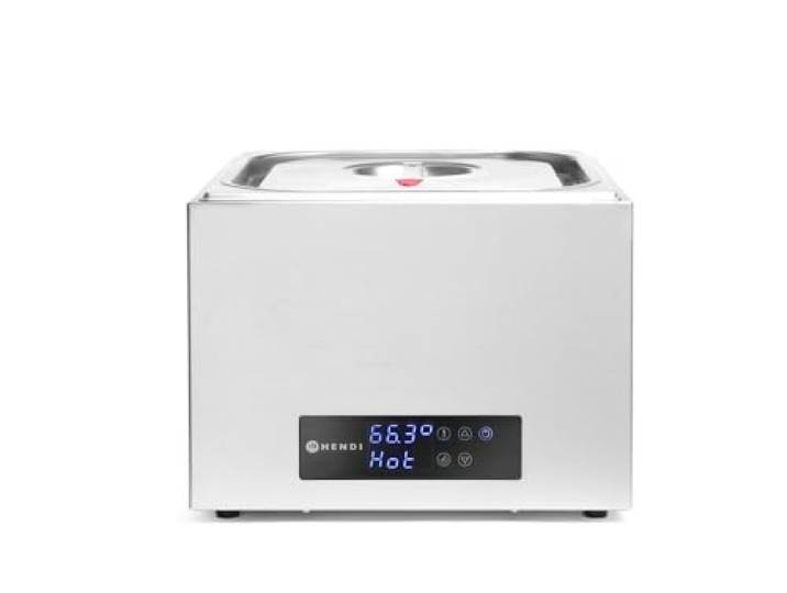 HENDI Sous-Vide Gerät, Sous-Vide Garer, mit 4-teiligem Abstandhalter, Vakuumierte Lebensmittel im Wasserbad, Temperaturbereich: 35°C bis 90°C, GN 2/3, 13L, 230V, 400W, 363x335x(H)290mm, Edelstahl