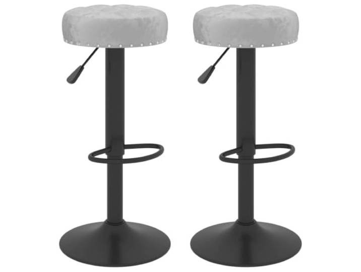 KTHLBRH Barhocker 2 Stück grau aus Samt verstellbar mit Fußstütze Samt 100% Polyester, pulverbeschichteter Stahl, Gasregulierung, 360 Grad drehbar, Tragkraft 110 kg