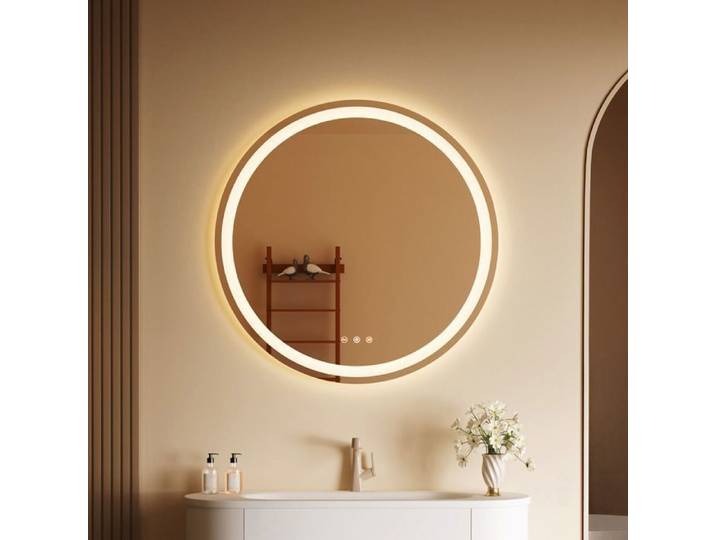 Miroir de salle de bain rond Miroir art décor chambre Miroir rond anti-buée avec éclairage Miroir étanche Diamèter Φ: 70 cm